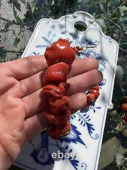 Antique Natural Coral Chunky Beads Orange Red Bead Necklace Rare 105 Grams