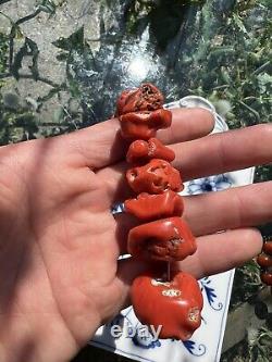 Antique Natural Coral Chunky Beads Orange Red Bead Necklace Rare 105 Grams