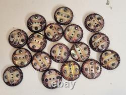 Antique Ornate Carved Mother of Pearl Buttons with Cut Steel inserts Set of 17
