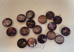 Antique Ornate Carved Mother of Pearl Buttons with Cut Steel inserts Set of 17