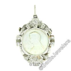 Antique Platinum Carved Mother of Pearl Virgin Mary 0.25ct Diamond Frame Pendant