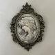 Antique Sterling Silver Marcasite Hand Carved Mother Of Pearl Cameo Pin Pendant
