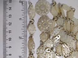 Antique Victorian Carved Mother of Pearl Rosary 78Flower Chain Necklace Filigree