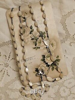 Antique Victorian Catholic Rosary Hand Carved Mother of Pearl Beads RARE