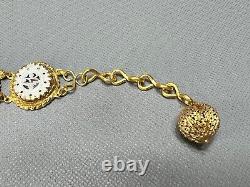 Antique Victorian French Carved Mother of Pearl Roses Gild Brass Link Bracelet