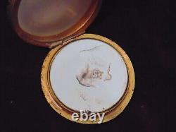 Antique Victorian Palais Royale Carved Mother 0f Pearl Patch Box Pill Compact