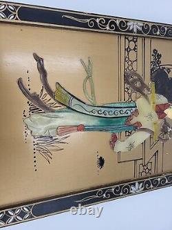 Antique Vintage Chinese Hand Carved&painted Mother Of Pearl Wall Plaque Panel