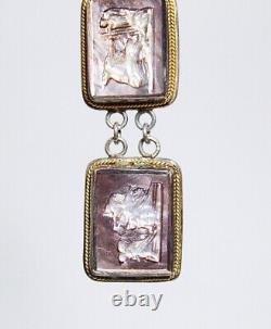 Antique Vintage Sterling Mother of Pearl Carved Intaglio Link Gods Bracelet