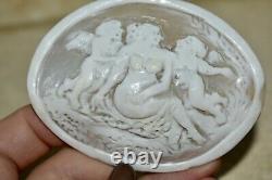 BIG Vintage Carved Cameo Mother Of Pearl Nacre Rare Antique Old Art Deco Italy