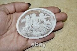 BIG Vintage Carved Cameo Mother Of Pearl Nacre Rare Antique Old Art Deco Italy