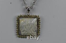 Barry Brinker 950 Silver & Crystal Carved Mother Of Pearl Eagle Crest Necklace