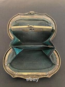 Beautiful Antique Hand Carved Mother of Pearl & Brass Coin Purse