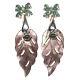 Black Mother Of Pearl Leaf-carved, Emerald & Cubic Zirconia Earrings 925 Silver