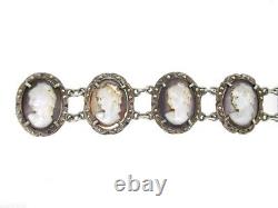 Bracelet CAMEXCO 800 Silver Carved Mother of Pearl Cameos Marcasite 5.5 Short