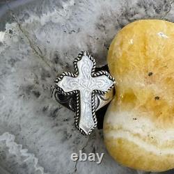 Carolyn Pollack Sterling Carved Mother of Pearl Decorated Cross Ring For Women