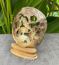 Carved Dolphin Seashell stunning Mother of pearl, carved Skull Shell incl. Stand