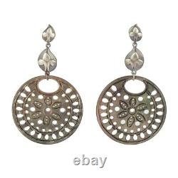 Carved Mother Of Pearl Gemstone Floral Drop Earrings Sterling Silver Jewelry