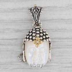 Carved Mother Pearl Buddha Head Pendant Sterling Silver 18k Gold Barbara Bixby