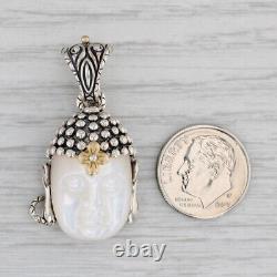 Carved Mother Pearl Buddha Head Pendant Sterling Silver 18k Gold Barbara Bixby