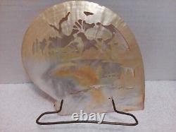 Carved Mother of Pearl Carved Sea Shell Field Scene, Couple Roasting Pig