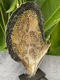 Carved shell Humming Phoenix Sea Sell Mother of Pearls incl Stand Pearl Shell