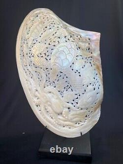 Carved shell Ocean Life Marine Sea Sell Mother of Pearls incl Stand Pearl Shell