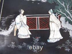 China Antique Lacquer wooden hand painted Wall Plaque with carved mother of pearl