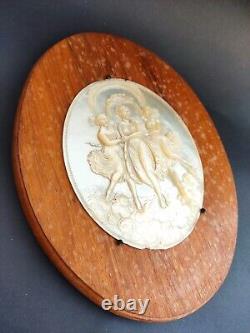 DIVINE 19th. Century CARVED MOTHER OF PEARL PLAQUE The Three Graces Dancing
