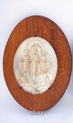 DIVINE 19th. Century CARVED MOTHER OF PEARL PLAQUE The Three Graces Dancing