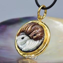 Dragon Yin Yang Pendant Carved Mother-of-Pearl & Vermeil Sterling Silver 15.27g