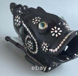 Ebony Wood Trobriands Hand Carved Rock Fish with Mother of Pearl & Cats Eye