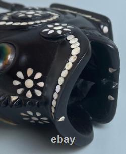 Ebony Wood Trobriands Hand Carved Rock Fish with Mother of Pearl & Cats Eye