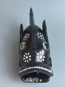 Ebony Wood Trobriands Hand Carved Rock Fish with Mother of Pearl & Cats Eye