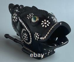 Ebony Wood Trobriands Hand Carved Rock Fish with Mother of Pearl & Cats Eye