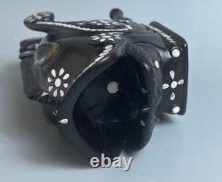 Ebony Wood Trobriands Hand Carved Rock Fish with Mother of Pearl & Cats Eye