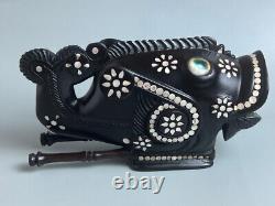 Ebony Wood Trobriands Hand Carved Rock Fish with Mother of Pearl & Cats Eye