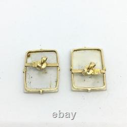 Estate Vintage 14K D Yellow Gold Mother of Pearl Earrings Hand Carved Cameo
