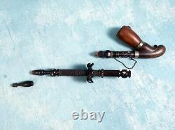 Extra-long 18 Carved mother of pearl Ebony Antique Stone jewel Smoking pipe