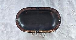 Fijian Hand Carved Kou Wood Footed Bowl With Mother Of Pearl Inlay