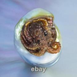 GIANT South Sea Baroque Pearl & Carved Mother-of-Pearl Shell Octopus 3.65 g