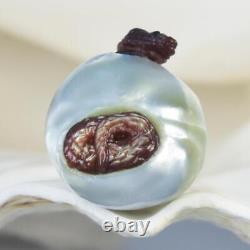 GIANT South Sea Baroque Pearl & Carved Mother-of-Pearl Shell Snake Carving 4.60g