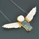 Gold Vermeil Sterling Owl Necklace Carved Mother-of-pearl & Abalone Shell 25.28g