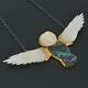 Gold Vermeil Sterling Owl Necklace Carved Mother-of-pearl & Paua Shell 24.14 G