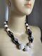 Gorgeous French Vintage Designer Necklace Wood Bead Carved, Mother Of Pearl