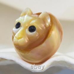 HUGE South Sea Pearl Baroque Golden Mother-of-Pearl Cat Carving undrilled 3.99g