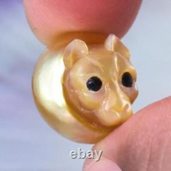 HUGE South Sea Pearl Baroque Golden Mother-of-Pearl Cat Carving undrilled 3.99g