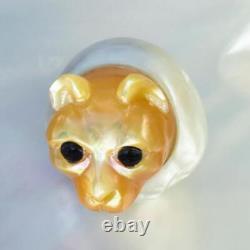 HUGE South Sea Pearl Baroque Golden Mother-of-Pearl Cat Carving undrilled 4.02g