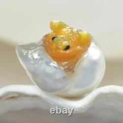 HUGE South Sea Pearl Baroque Golden Mother-of-Pearl Frog Carving undrilled 3.05g