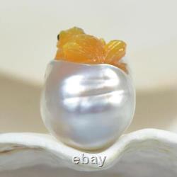 HUGE South Sea Pearl Baroque Golden Mother-of-Pearl Frog Carving undrilled 3.05g
