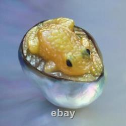 HUGE South Sea Pearl Baroque Golden Mother-of-Pearl Frog Carving undrilled 4.65g